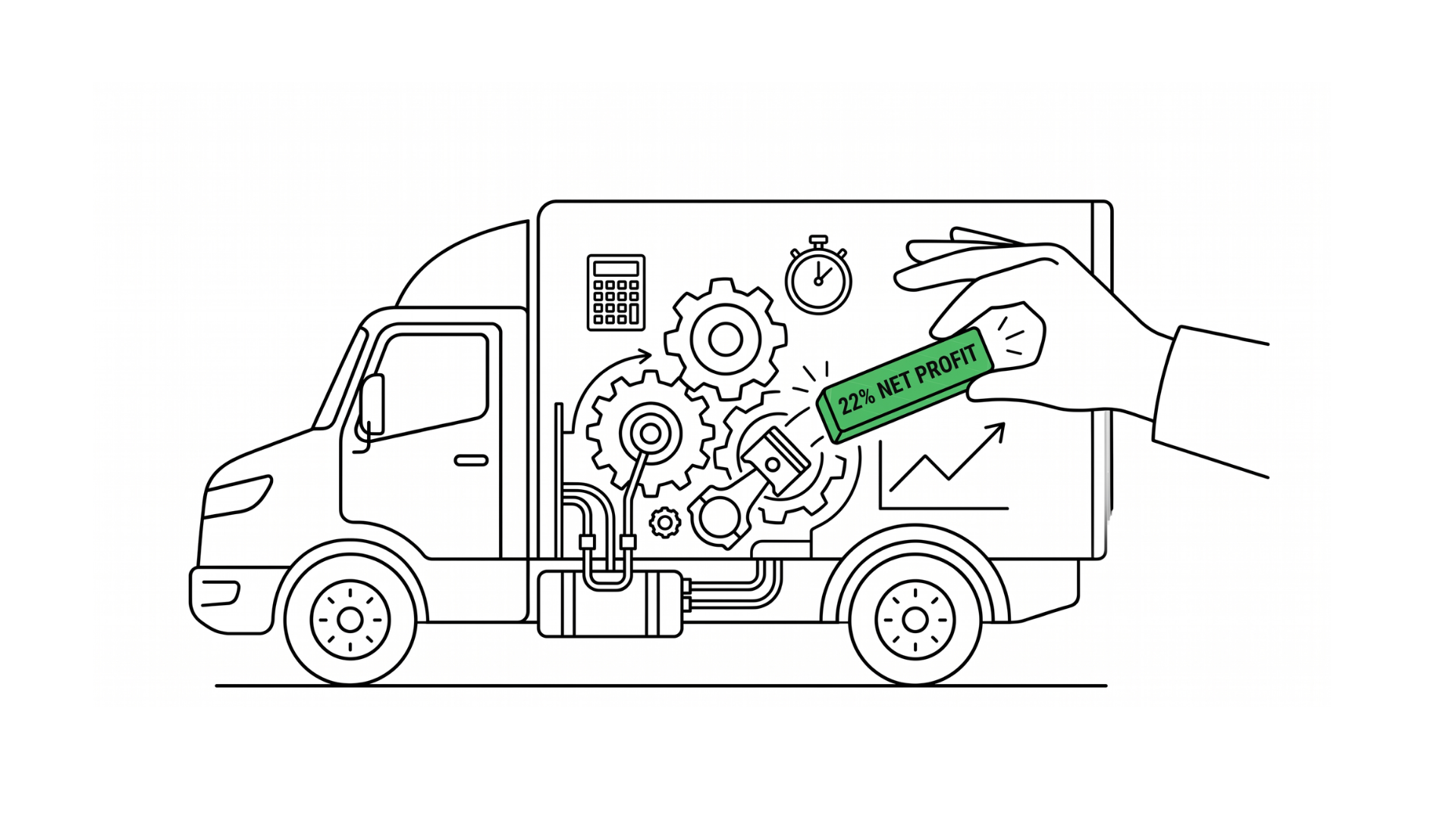 Illustrated truck with internal gears producing a 22 percent net profit increase